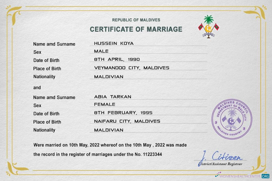 Download Maldives marriage certificate PSD template Photoshop template